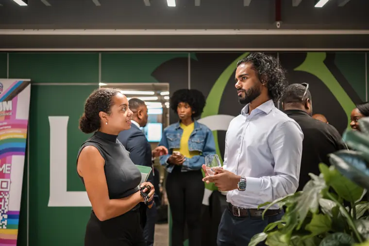Founders and guests talk during the break.