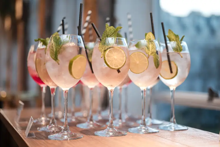 Cocktails lined up for the evening reception.