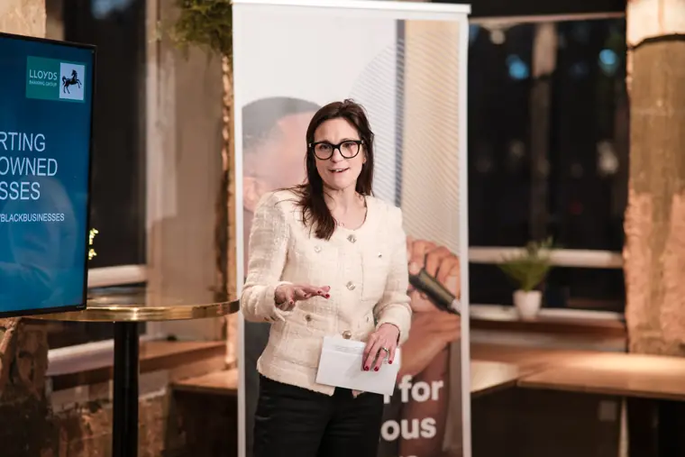 A judge speaks during the pitch programme.