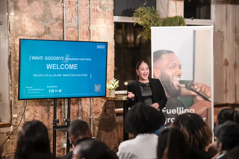 A welcome screen greets Pitch and Cocktails guests.