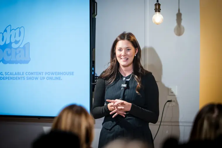 A founder answers the audience on stage.