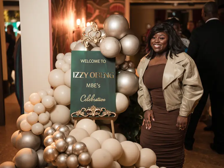 Group portrait at Izzy Obeng’s MBE celebration.