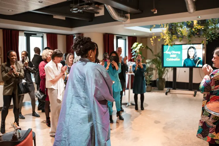 Guests connecting at Izzy Obeng’s MBE celebration.