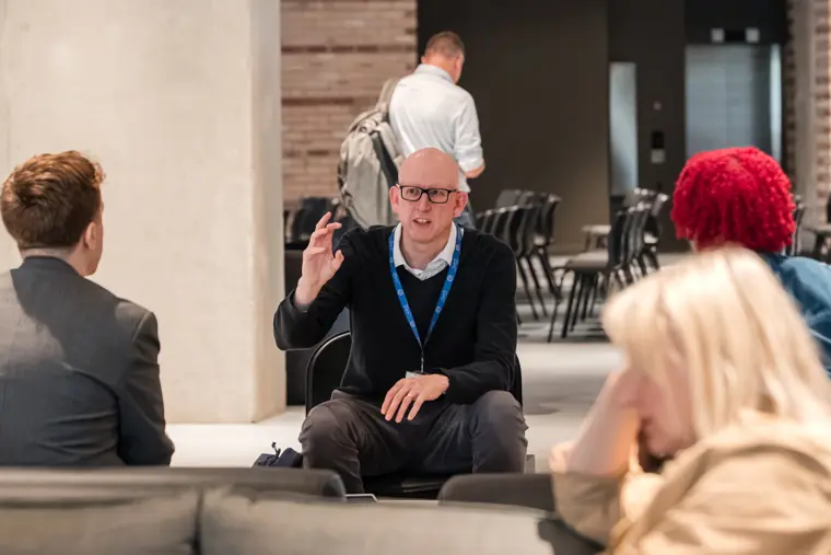 Founders and guests connecting at the showcase.