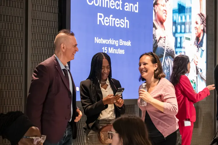Founders and guests connecting at the showcase.