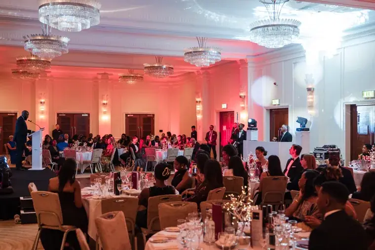 Wide view of the ballroom during the awards ceremony at the Black Pharma fifth anniversary gala.