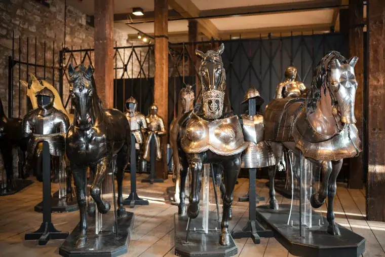 Armoured horses on display inside the historic venue at the Chambers High Net Worth Awards 2025.