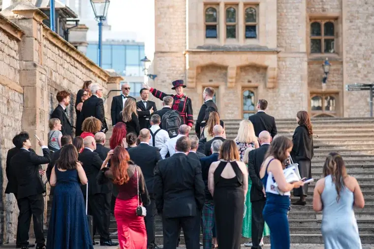 Guests climbing the steps into the Tower grounds at the Chambers High Net Worth Awards 2025.
