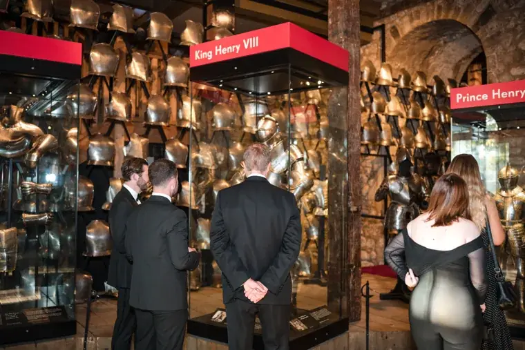 Guests exploring the armour displays during the reception at the Chambers High Net Worth Awards 2025.