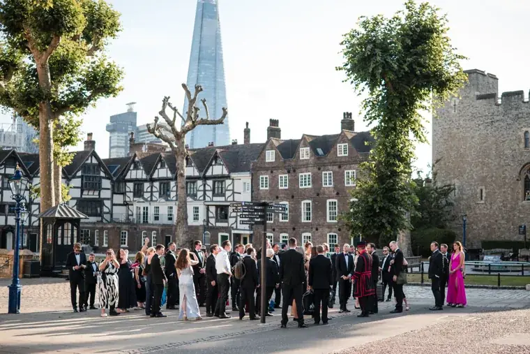 Guests gathered beneath the trees inside the Tower grounds at the Chambers High Net Worth Awards 2025.