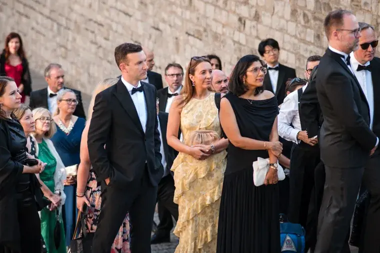 Guests listening together during the outdoor welcome at the Chambers High Net Worth Awards 2025.