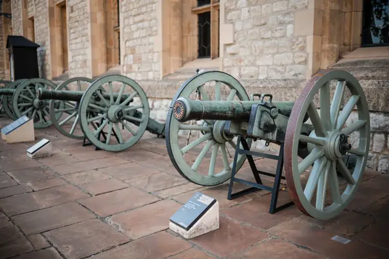 Historic cannons beside the stone walls of the Tower at the Chambers High Net Worth Awards 2025.