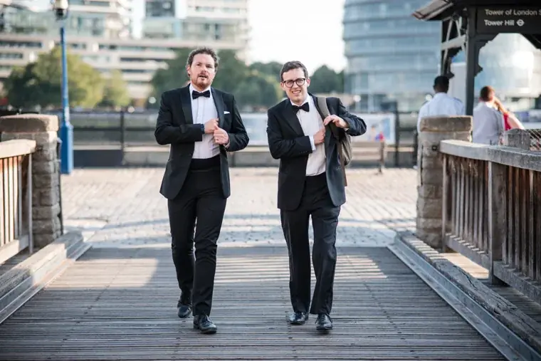 Two guests walking towards the reception at the Chambers High Net Worth Awards 2025.