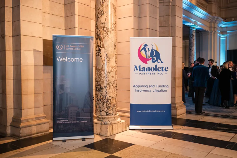 A sponsor and drinks reception sign at the Chambers UK Awards winter edition.