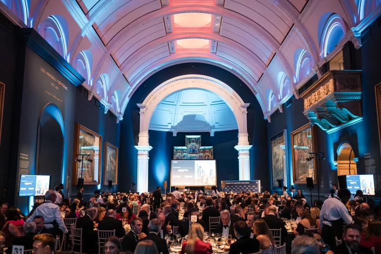 A wide view of the awards hall and stage at the Chambers UK Awards winter edition.