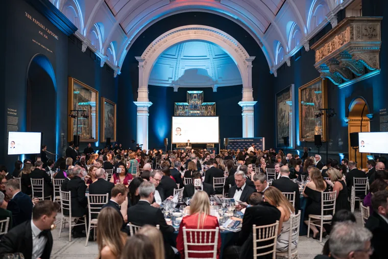 A wide view of the seated audience and stage at the Chambers UK Awards winter edition.