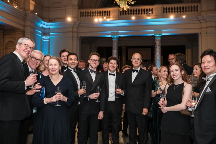 Guests posing together in the reception hall at the Chambers UK Awards winter edition.