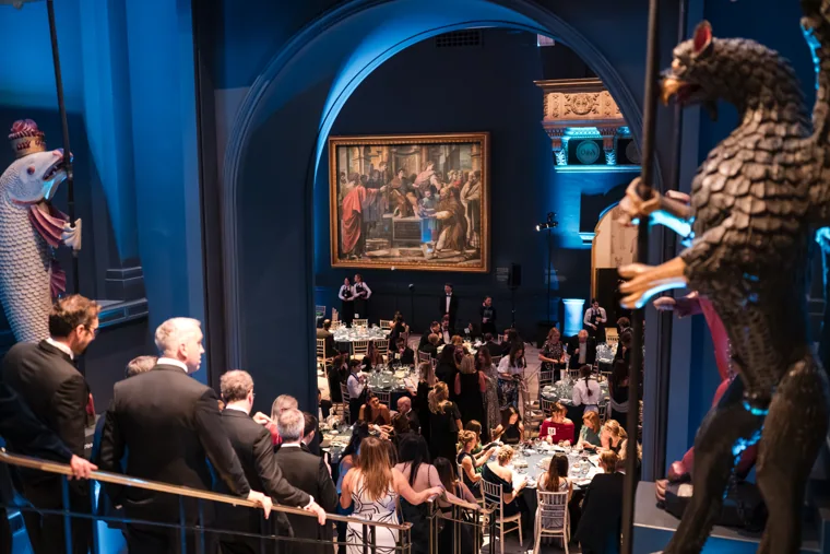 The awards stage framed by the venue's sculpture at the Chambers UK Awards winter edition.
