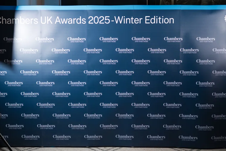 The Chambers UK Awards branded photo backdrop at the Chambers UK Awards winter edition.