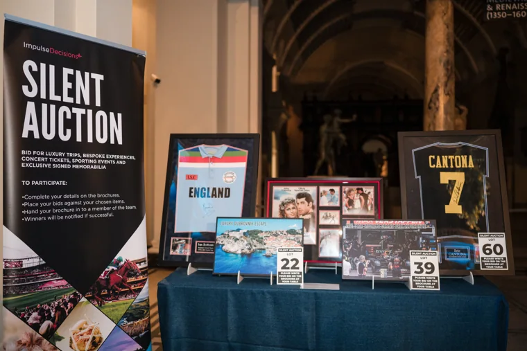 The silent auction display beside the gallery at the Chambers UK Awards winter edition.