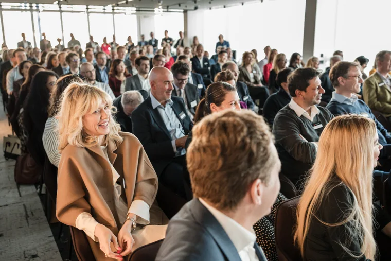 A cross section of the seated audience at the Goodwin networking event.