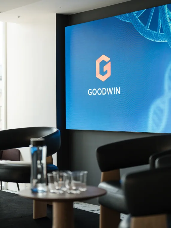 The stage discussion and audience together at the Goodwin networking event.